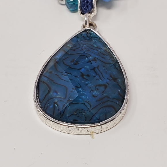 NAPIER DEMI PARURE NECKLACE CLIP ON EARRINGS SILVER BLUE GREEN FAUX STONE BEADS - Picture 10 of 16